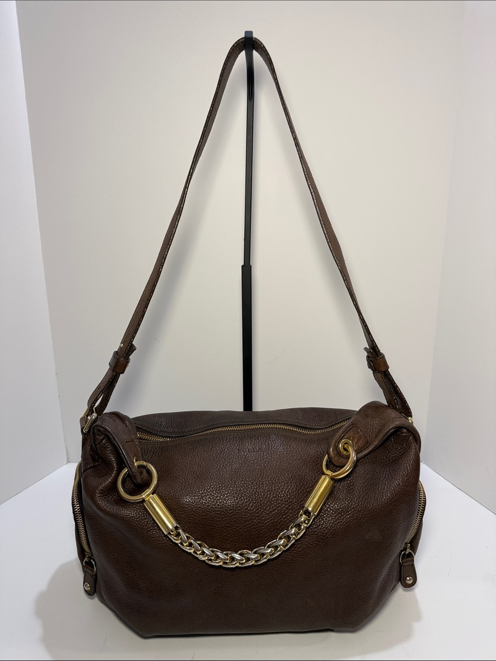 Furla Brown Pebbled Leather Hobo Shoulder Bag - Picture 4 of 15